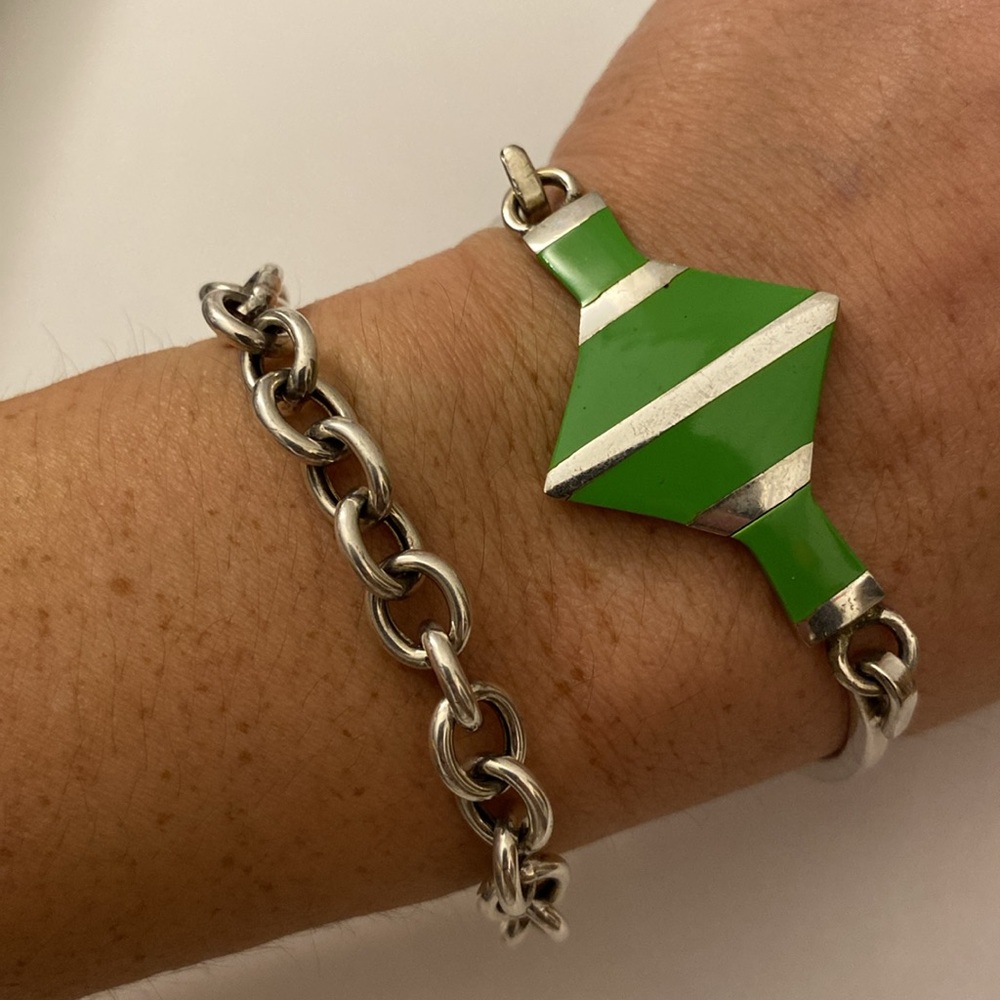 Native Sterling and Green Inlay cuff bracelet